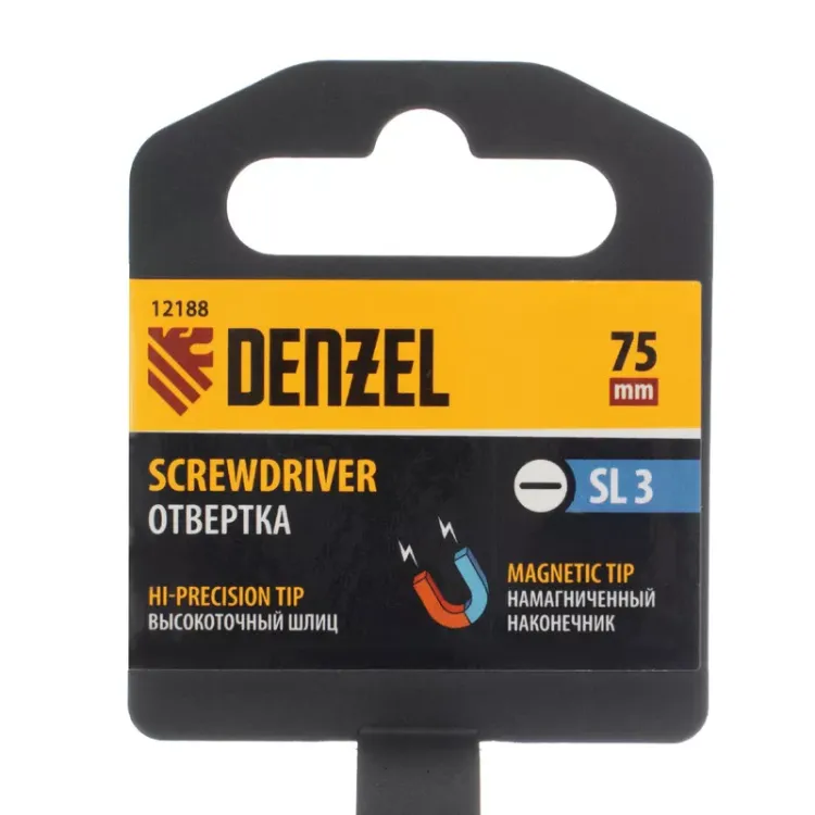 Отвертка SL3х75 мм, CrV, трехкомпонентная рукоятка Denzel 12188 купить в Ижевске