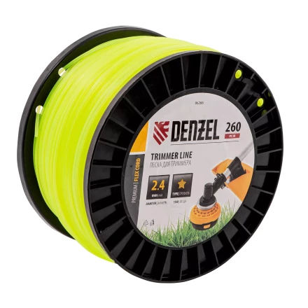 Леска для триммера звезда Denzel, 2,4мм х 260м, на DIN катушке FLEX CORD, 96286 купить в Ижевске