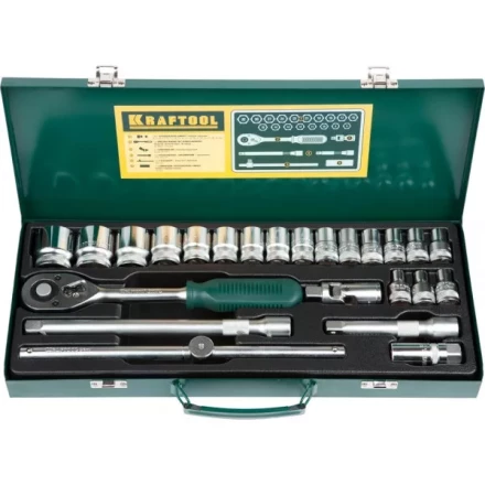Набор торцовых головок KRAFTOOL &quot;INDUSTRIE QUALITAT&quot; (1/2&quot;) универсальный, Cr-V, металлический кейс, 24 предмета 27892-H24_z01 купить в Ижевске
