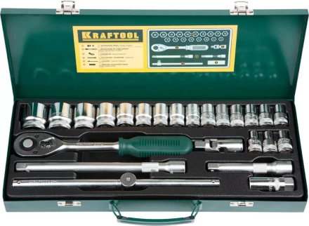 Набор торцовых головок KRAFTOOL &quot;INDUSTRIE QUALITAT&quot; (1/2&quot;) универсальный, Cr-V, металлический кейс, 24 предмета 27892-H24_z01 купить в Ижевске