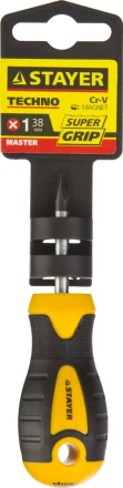 Отвертка STAYER &quot;MASTER&quot; &quot;ТECHNO&quot;, двухкомпонентная рукоятка, магнитный наконечник, Cr-V, PH1x38мм 2508-38-1_z02 купить в Ижевске