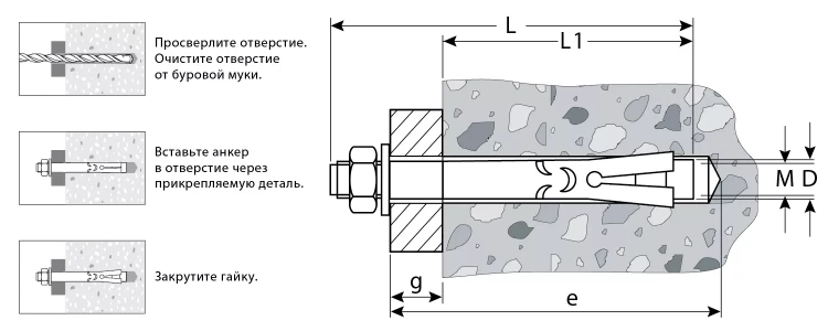 ЗУБР М10 х 97 мм, 40 шт, анкерный болт с гайкой, Профессионал (302342-10-097) купить в Ижевске