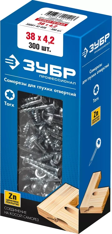 ЗУБР 38 х 4.2 мм, редкая резьба, ТХ20, цинк, 300 шт, саморез для глухих отверстий, Профессионал (30081-42-038) купить в Ижевске