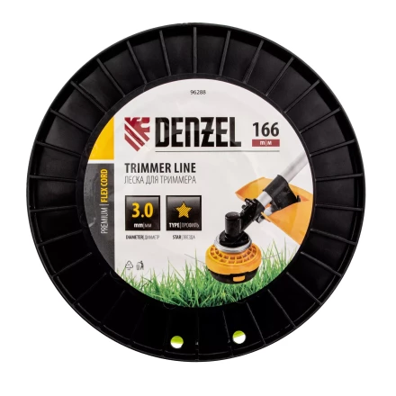 Леска для триммера звезда Denzel, 3,0мм х 166м, на DIN катушке FLEX CORD, 96288 купить в Ижевске