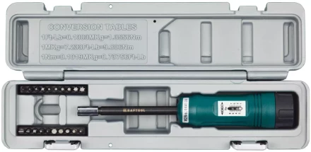 Отвертка динамометрическая KRAFTOOL со шкалой, регулируемая, 1-8 Нм, точность +/-6%, 20 бит, в боксе 64030 купить в Ижевске