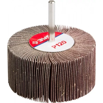 Круг шлифовальный ЗУБР &quot;МАСТЕР&quot; веерный лепестковый, на шпильке, тип КЛО, зерно-электрокорунд нормальный, P120, 40х80мм 36604-120 купить в Ижевске