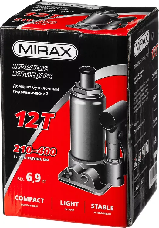 Домкрат гидравлический бутылочный, 12т, 210-400 мм, MIRAX 43260-12 43260-12 купить в Ижевске