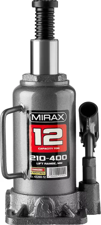 Домкрат гидравлический бутылочный, 12т, 210-400 мм, MIRAX 43260-12 43260-12 купить в Ижевске