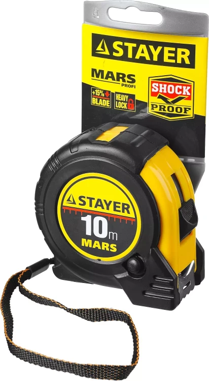 Рулетка STAYER "PROFI" "MARS", обрезиненный корпус, утолщенное полотно, 10мх25мм 34131-10_z01 купить в Ижевске
