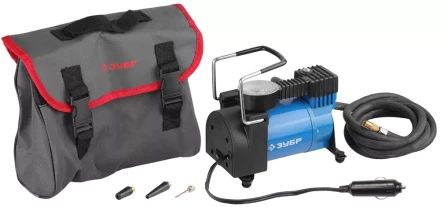 Компрессор ЗУБР &quot;ЭКСПЕРТ&quot; автомобильный давление 10 атм, длина провода 3 м, длина шланга 2 м, 3 насадки 61127 купить в Ижевске