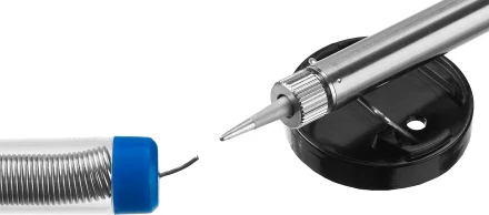 Паяльник ЗУБР &quot;ПРОФЕССИОНАЛ&quot; с двухкомпонентной рукояткой и защитным колпачком в наборе с припоем и подставкой, 40Вт, конус 55402-40_z01 купить в Ижевске