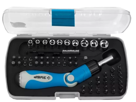 Набор ЗУБР Отвертка &quot;ЭКСПЕРТ&quot; реверсивно-рычажная с насадками,удл. с магнит.фикс.,Hex1/4&quot;-SQ1/4&quot;,в пласт. боксе,64пред. 25287-H64 купить в Ижевске