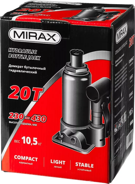 Домкрат гидравлический бутылочный, 20т, 230-430 мм, MIRAX 43260-20 43260-20 купить в Ижевске