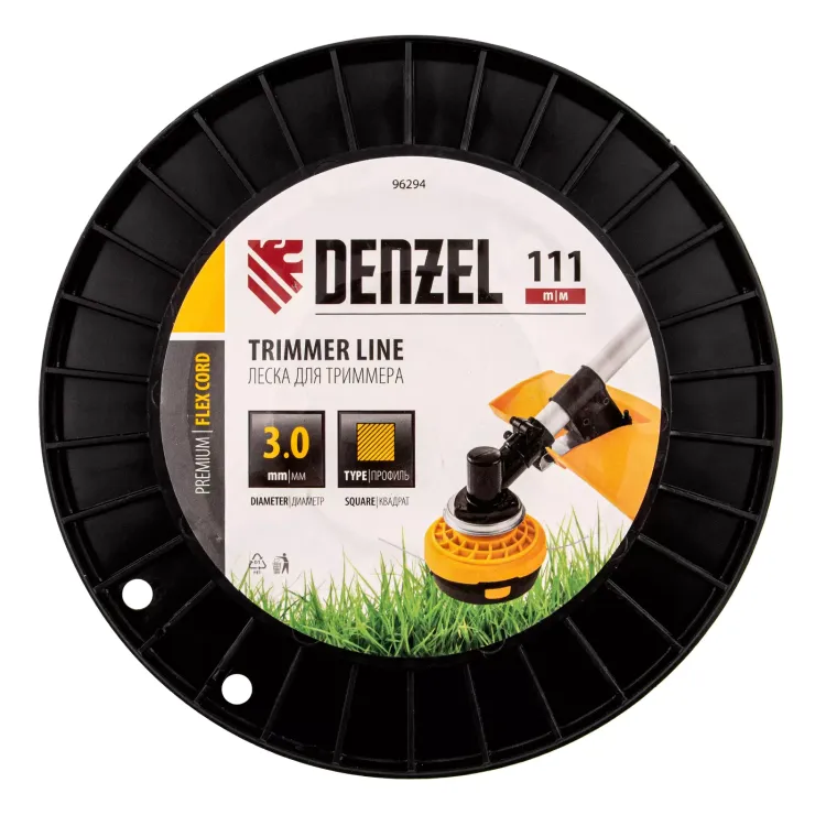 Леска для триммера квадрат Denzel, 3,0мм х 111м, на DIN катушке FLEX CORD, 96294 купить в Ижевске