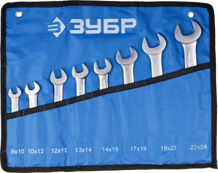 Набор ЗУБР &quot;ПРОФИ&quot;: Ключ гаечный рожковый, Cr-V сталь, хромированный, 8х24мм, 8шт 27027-H8 купить в Ижевске