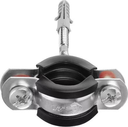 Хомут трубный с гайкой, оцинкованный, в комплекте с сантехнической шпилькой и дюбелем, 1/2&quot;, 1шт, ЗУБР Мастер 37866-20-24 37866-20-24_z01 купить в Ижевске