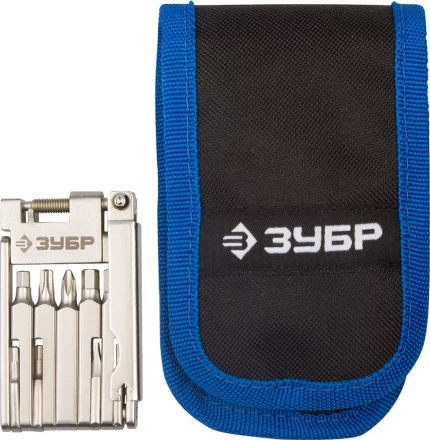 Набор ЗУБР &quot;ЭКСПЕРТ для обслуживания велосипеда: складной мультитул 11-в-1,комплект для ремонта шин,16-в-1,в чехле 27428-H16 купить в Ижевске