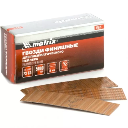 Гвозди финишные шпильки 23GA для пн. нейлера финишного диам. 0,64 мм длина -20 мм,5000 шт MATRIX 57675 купить в Ижевске
