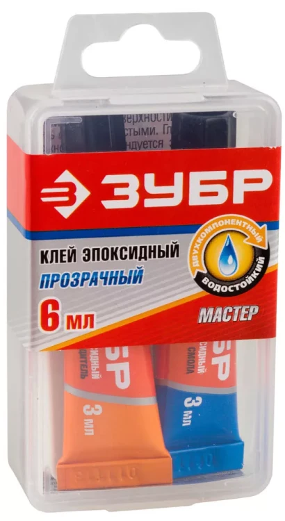 Клей ЗУБР эпоксидный, в тюбиках, в пластиковой коробке, 3мл+3мл 41948 купить в Ижевске
