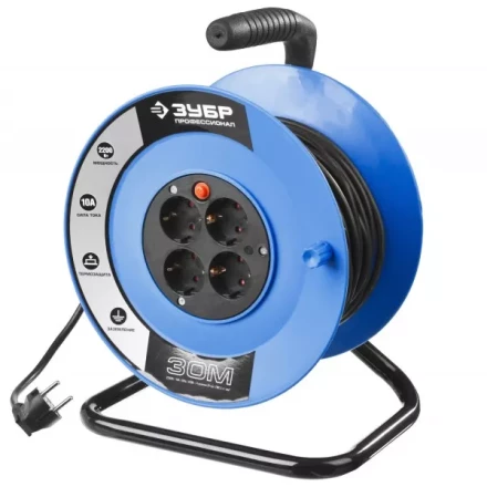 Удлинитель ЗУБР &quot;ПРОФЕССИОНАЛ&quot; на катушке, ПВС 3х1кв мм, 4 гнезда, макс мощн 2200Вт, 30м 55082-30 купить в Ижевске