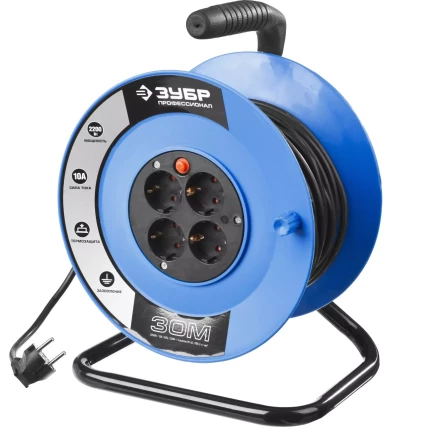 Удлинитель ЗУБР &quot;ПРОФЕССИОНАЛ&quot; на катушке, ПВС 3х1кв мм, 4 гнезда, макс мощн 2200Вт, 30м 55082-30 купить в Ижевске
