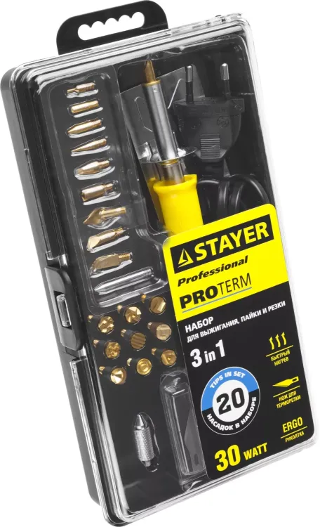 Прибор для выжигания STAYER "PROFESSIONAL", 3в1, с набором насадок 20шт 45227 купить в Ижевске