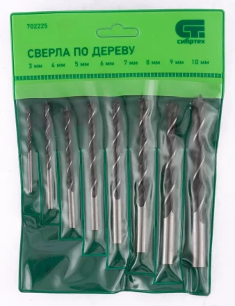 Набор сверл по дереву 3-4-5-6-7-8-9-10 мм 8 штук цилиндрический хвостовик СИБРТЕХ 702225 купить в Ижевске