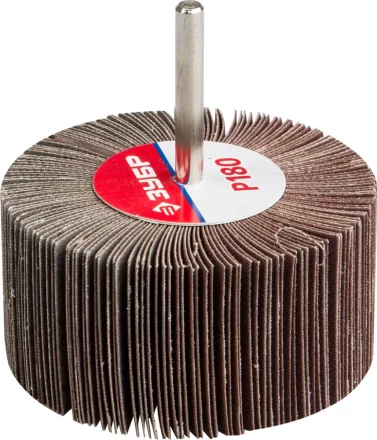 Круг шлифовальный ЗУБР &quot;МАСТЕР&quot; веерный лепестковый, на шпильке, тип КЛО, зерно-электрокорунд нормальный, P180, 40х80мм 36604-180 купить в Ижевске