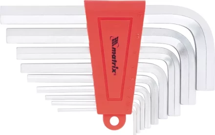 Набор ключей шестигранных имбусовых HEX, 2–12 мм, CrV,  9 шт., короткие,  сатин  MATRIX 12301 купить в Ижевске