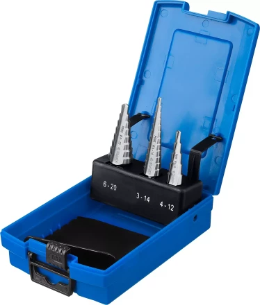 Набор ЗУБР ступенчатых сверл по сталям и цвет. мет. ст. Р6М5, d=3-14мм, 12ступ. d=4-12мм 5 ступ., d=6-20мм 14ступ. 29670-3-20-H3_z01 купить в Ижевске