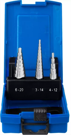 Набор ЗУБР ступенчатых сверл по сталям и цвет. мет. ст. Р6М5, d=3-14мм, 12ступ. d=4-12мм 5 ступ., d=6-20мм 14ступ. 29670-3-20-H3_z01 купить в Ижевске