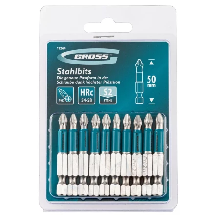 Набор бит PH2 х 50, сталь S2, 10 шт. Gross 11264 купить в Ижевске