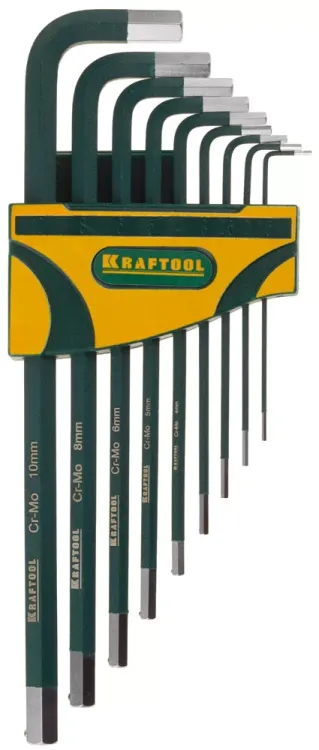 Набор ключей имбусовых KRAFTOOL "INDUSTRIE" длинные,Cr-Mo сталь(S2),хромир покрытие с противоскол напыл,HEX1,5-10мм,9шт 27443-H9 купить в Ижевске
