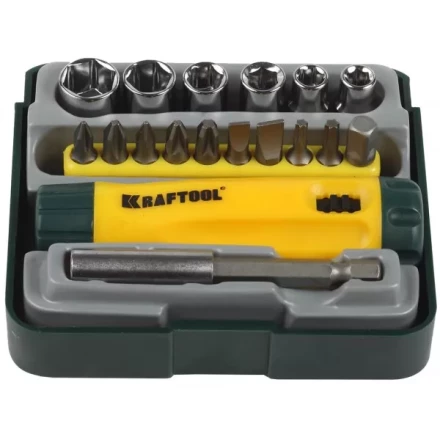 Набор KRAFTOOL &quot;EXPERT&quot;: Отвертка реверсивная с битами, адаптером и торцовыми головками, Cr-V, 18 предметов 26143-H18 купить в Ижевске