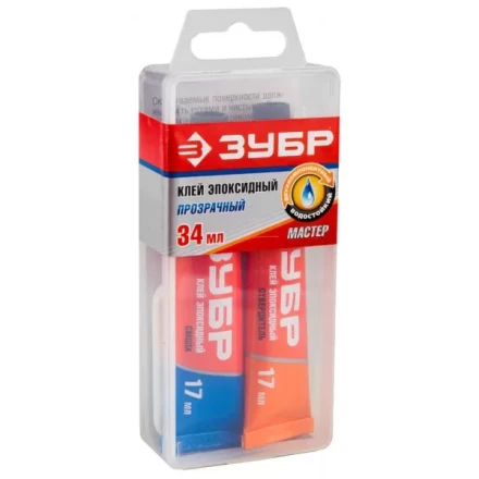 Клей ЗУБР эпоксидный, в тюбиках, в пластиковой коробке, 17мл+17мл 41949 купить в Ижевске