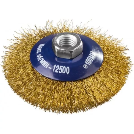 DEXX. Щетка коническая для УШМ, витая стальная латунированная проволока 0,3мм, 100ммхМ14 35105-100 купить в Ижевске