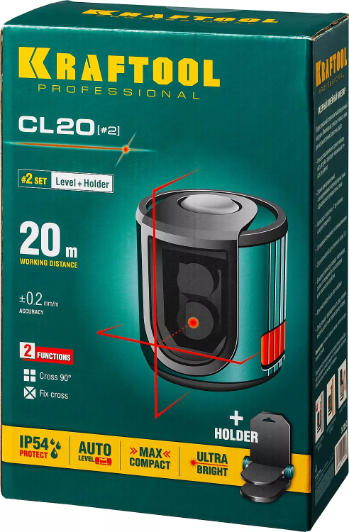 Нивелир лазерный линейный CL 20, сверхъяркий, KRAFTOOL 34700-2, держатель, 20м, IP54, точн. 0,2 мм/м 34700-2 купить в Ижевске
