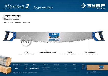 ЗУБР 1000 мм, двуручная пила с пластиковыми рукоятками, Профессионал (15241) купить в Ижевске