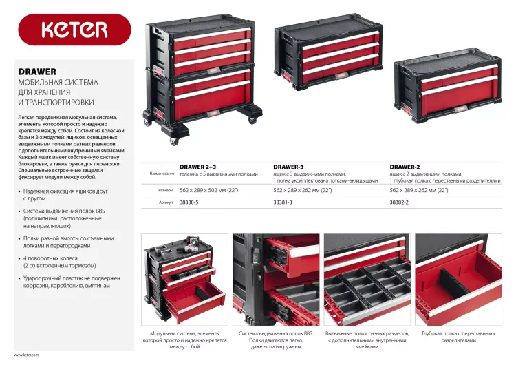 Ящик с 2 выдвижными полками "DRAWER-2", 22" KETER 38382-2 купить в Ижевске
