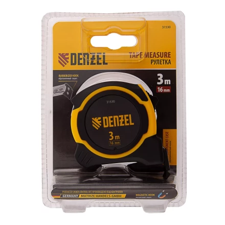 Рулетка Denzel 3м х 16мм, двухкомп. корпус, магнитный обрезиненный зацеп, 31530 купить в Ижевске