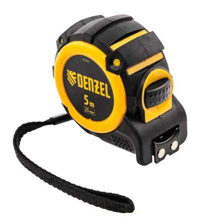 Рулетка Denzel 5м х 25мм, автоматич. фиксац., нейлон. покрытие, магнит. зацеп, двухстор. разметка 31522 купить в Ижевске
