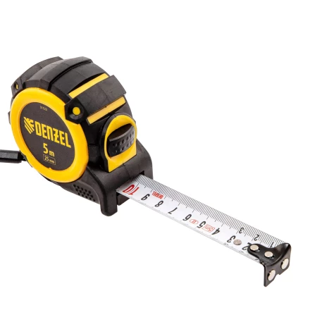 Рулетка Denzel 5м х 25мм, автоматич. фиксац., нейлон. покрытие, магнит. зацеп, двухстор. разметка 31522 купить в Ижевске
