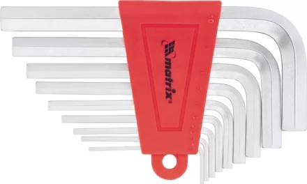 Набор ключей шестигранных имбусовых HEX, 1,5–10 мм, CrV,  9 шт., короткие,  сатин  MATRIX 12303 купить в Ижевске