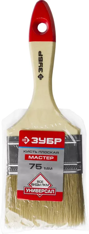 Кисть плоская  ЗУБР "УНИВЕРСАЛ-МАСТЕР", натуральная щетина, деревянная ручка, 75мм 4-01003-075 купить в Ижевске
