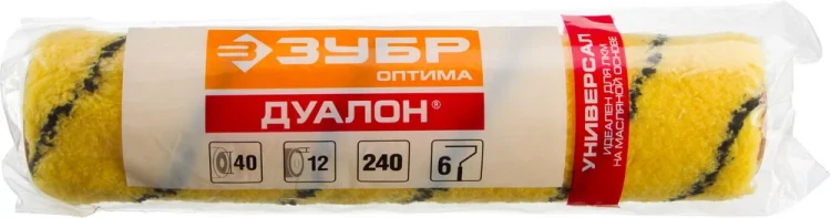 Ролик малярный сменный ЗУБР "ОПТИМА -ДУАЛОН", все виды ЛКМ, идеален для ЛКМ на масляной основе, для ровных поверхностей, полиэстр, ворс 12 мм, бюгель 6 мм, 40х240мм 02518-24 купить в Ижевске