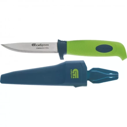 Нож универсальный с чехлом обрезиненная рукоятка 220мм лезвие - 100 мм Сибртех 79015 купить в Ижевске