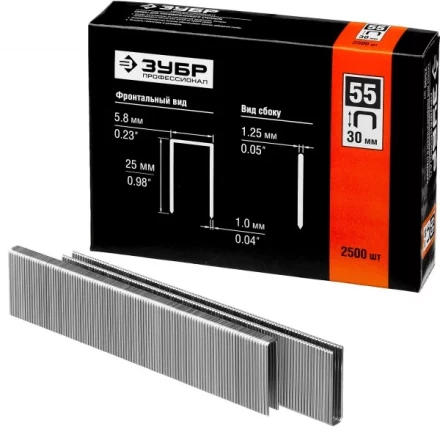 Скобы тип 55, 30 мм, особотвердые, ЗУБР &quot;ПРОФЕССИОНАЛ&quot; 31855-30, 2500 шт 31855-30 купить в Ижевске