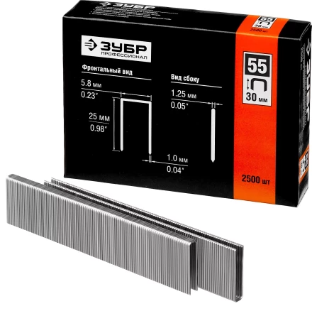 Скобы тип 55, 30 мм, особотвердые, ЗУБР &quot;ПРОФЕССИОНАЛ&quot; 31855-30, 2500 шт 31855-30 купить в Ижевске