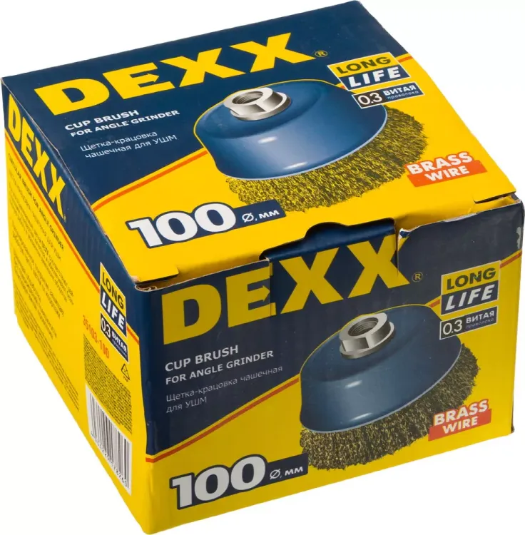 DEXX. Щетка чашечная для УШМ, витая стальная латунированная проволока 0,3мм, 100ммхМ14 35103-100 купить в Ижевске