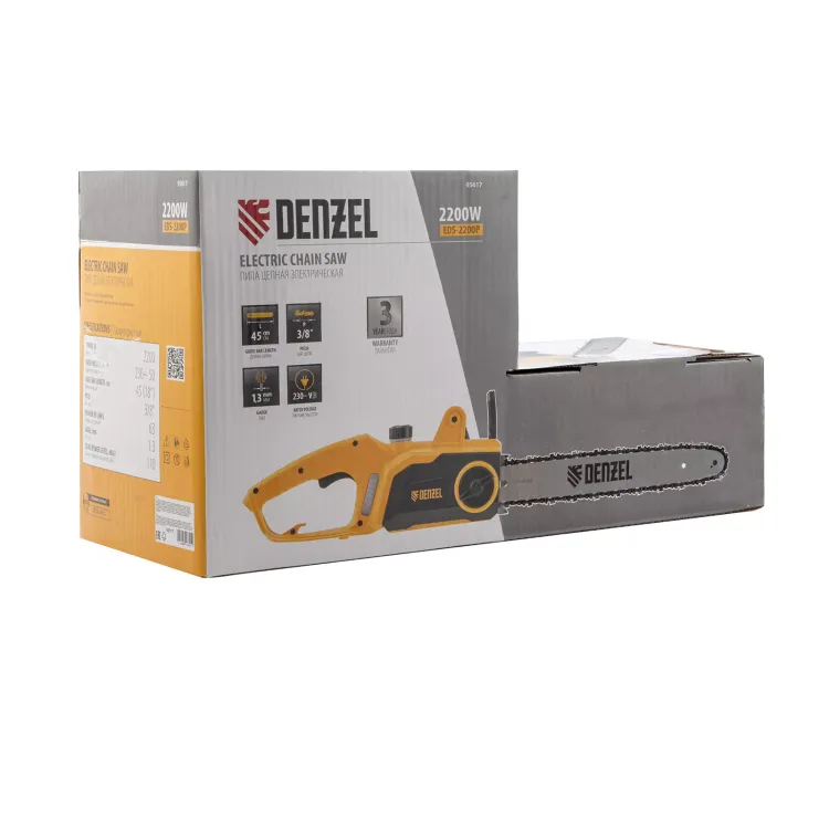 Пила цепная электрическая Denzel EDS-2200P, 2.2 кВт,поперечная, шина 45 см, шаг 3/8, паз 1.3 мм, 63 звена 95617 купить в Ижевске